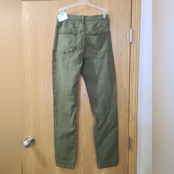 Ana Vintage 90s Style High Rise Straight Leg Olive Army Green Jeans - Picture 2 of 4